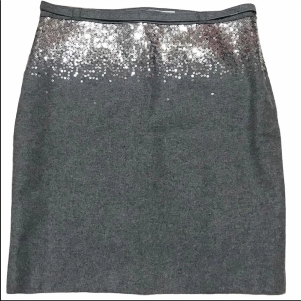 NWT Susana Monaco Gray Wool Blend Sequined Skirt 6